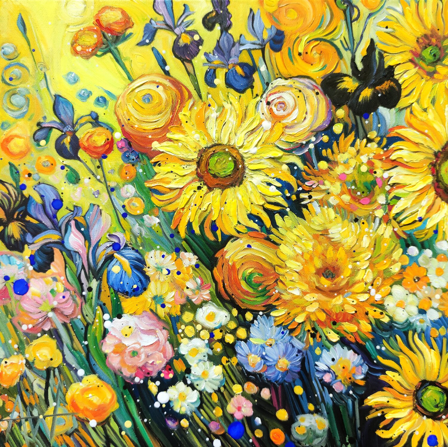 Sunshine Rush - Vibrant Sunflower Painting Angie Wright