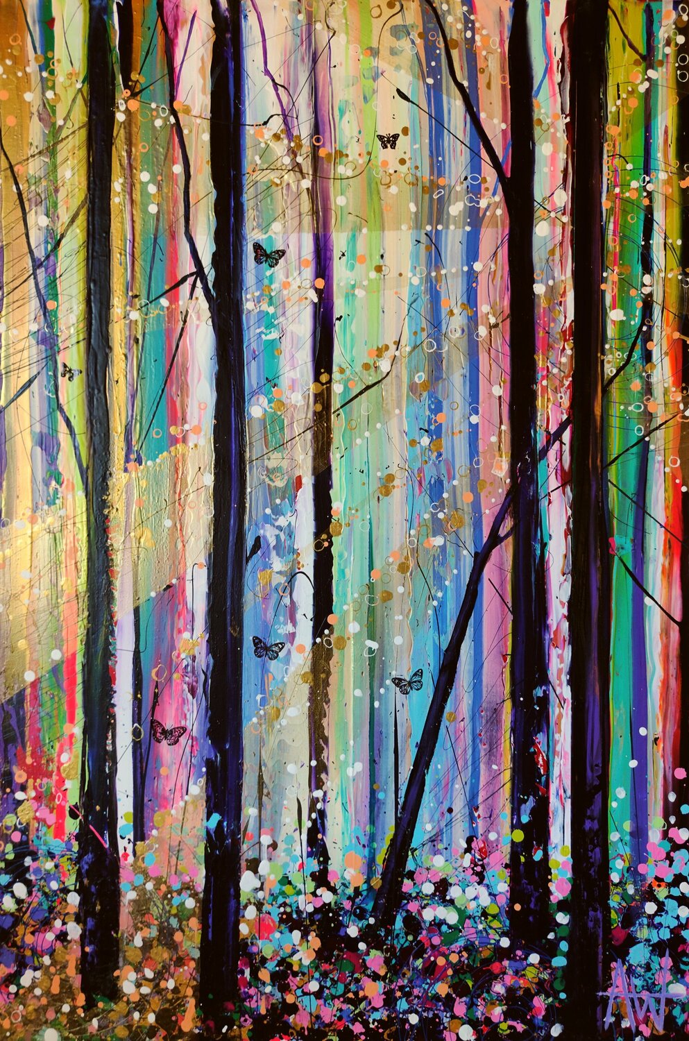 Golden Dawn - Forest Landscape with Golden Sunlight Angie Wright