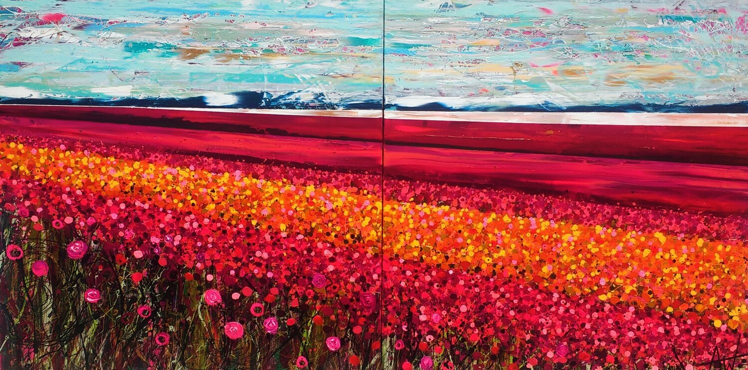 The Flower Fields -  Large Artwork on Two Panels Angie Wright