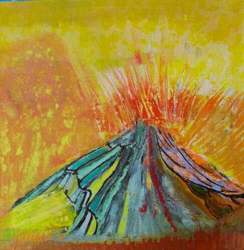 Volcan en éruption par Guillaume Defins, Peinture en vente sur Singulart