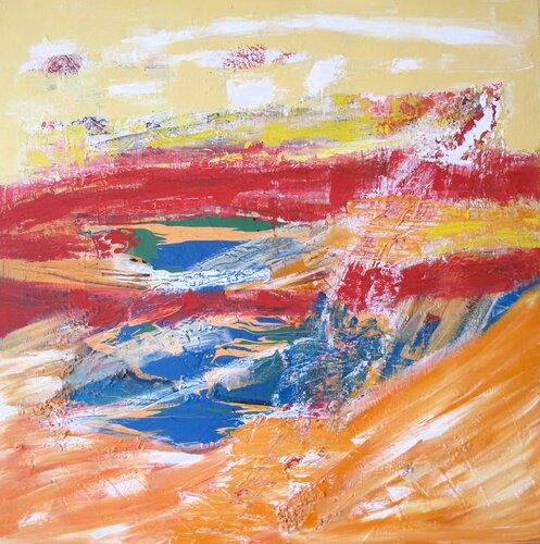 Mer de sable  Abstraction jaune orangée # 5 von Guillaume Defins, Malerei kaufen auf Singulart