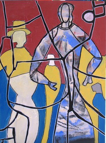 personnages et construction de traits noirs von Guillaume Defins, Malerei kaufen auf Singulart