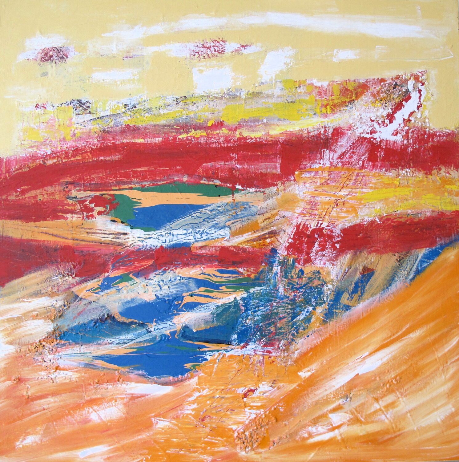 Mer de sable  Abstraction jaune orangée # 5 Guillaume Defins Originalgemälde zu verkaufen