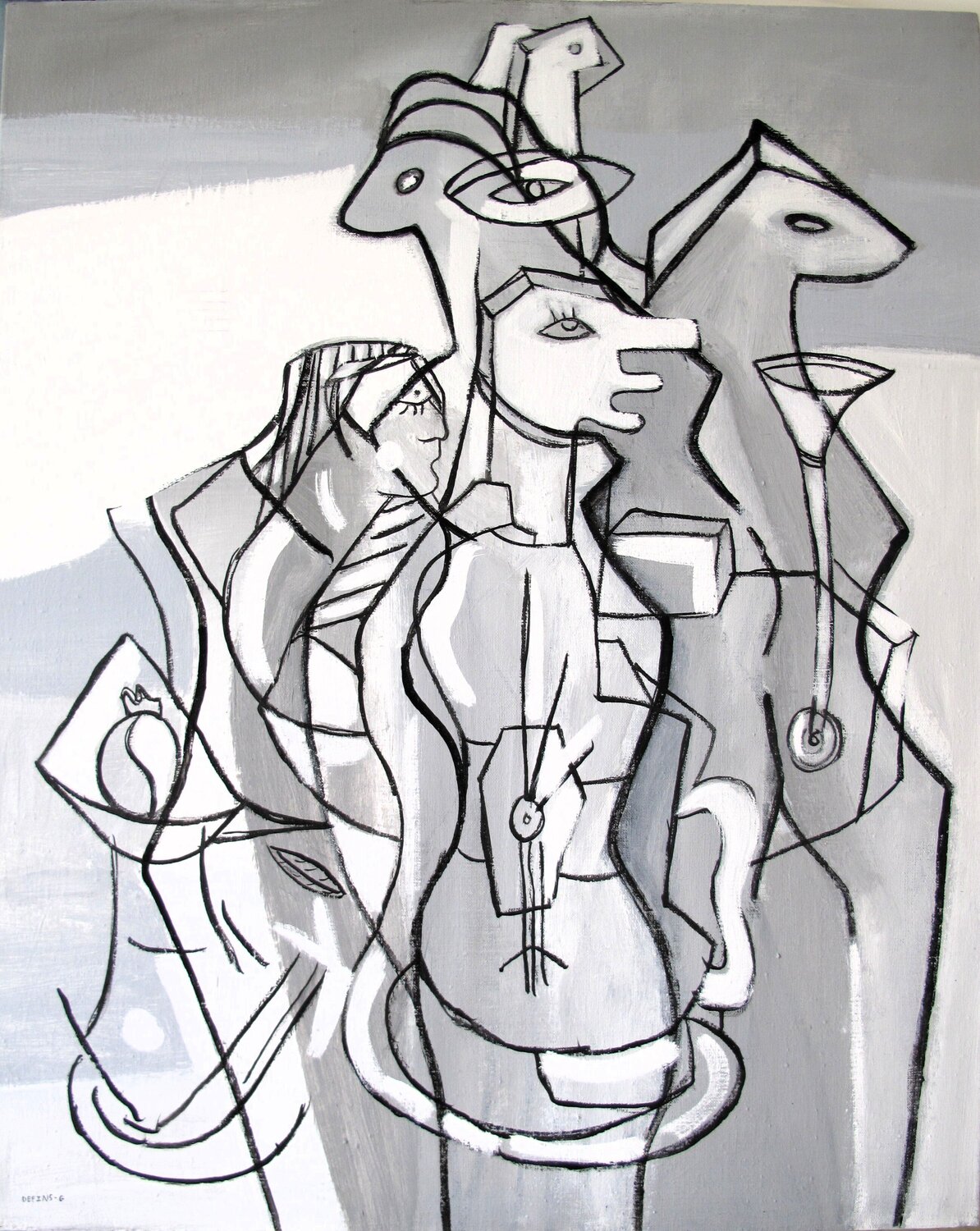 Série cubisme "Guitare # 6 Guillaume Defins Originalgemälde zu verkaufen