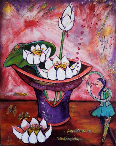 Coeurs aux lotus von Mahé Ros, Malerei kaufen auf Singulart