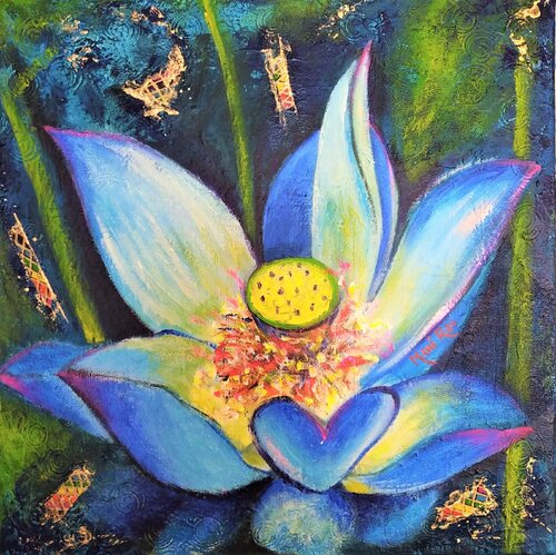 Le Lotus bleu de Mahé Ros, Pintura a la venta en Singulart