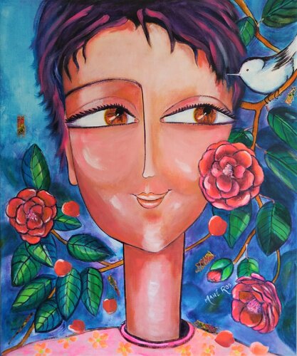 Jeune fille à la sitelle blanche de Mahé Ros, Pintura a la venta en Singulart
