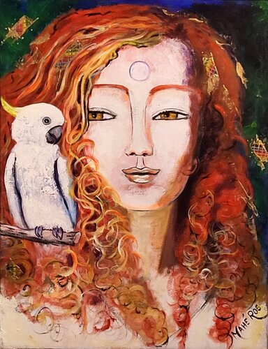 Femme au perroquet blanc de Mahé Ros, Pintura a la venta en Singulart