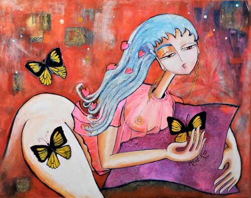 Nu aux papillons von Mahé Ros, Malerei kaufen auf Singulart