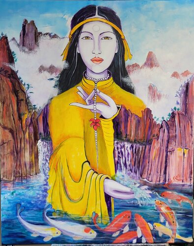 Déesse aux carpes koï by Mahé Ros, Painting for Sale on Singulart