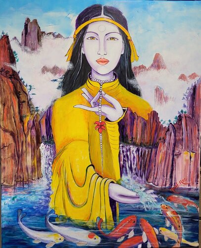 Déesse aux carpes koï by Mahé Ros, Painting for Sale on Singulart