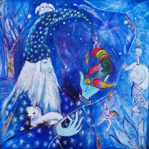 Merlin à l'hermine blanche van Mahé Ros, Schilderij te koop op Singulart