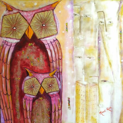 Intrication aux deux hiboux von Mahé Ros, Malerei kaufen auf Singulart