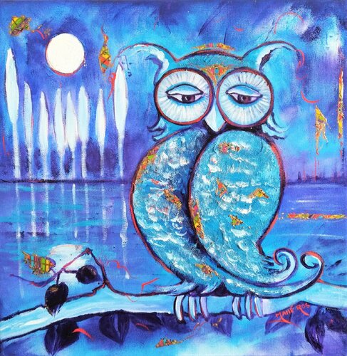Le Hibou bleu von Mahé Ros, Malerei kaufen auf Singulart