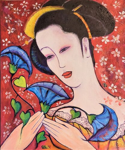 Yoko aux volubilis von Mahé Ros, Malerei kaufen auf Singulart