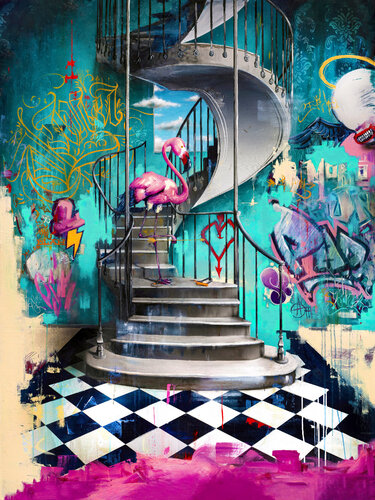 Flamingo on Spiral- Deluxe edition par Tommy Fiendish, Édition en vente sur Singulart