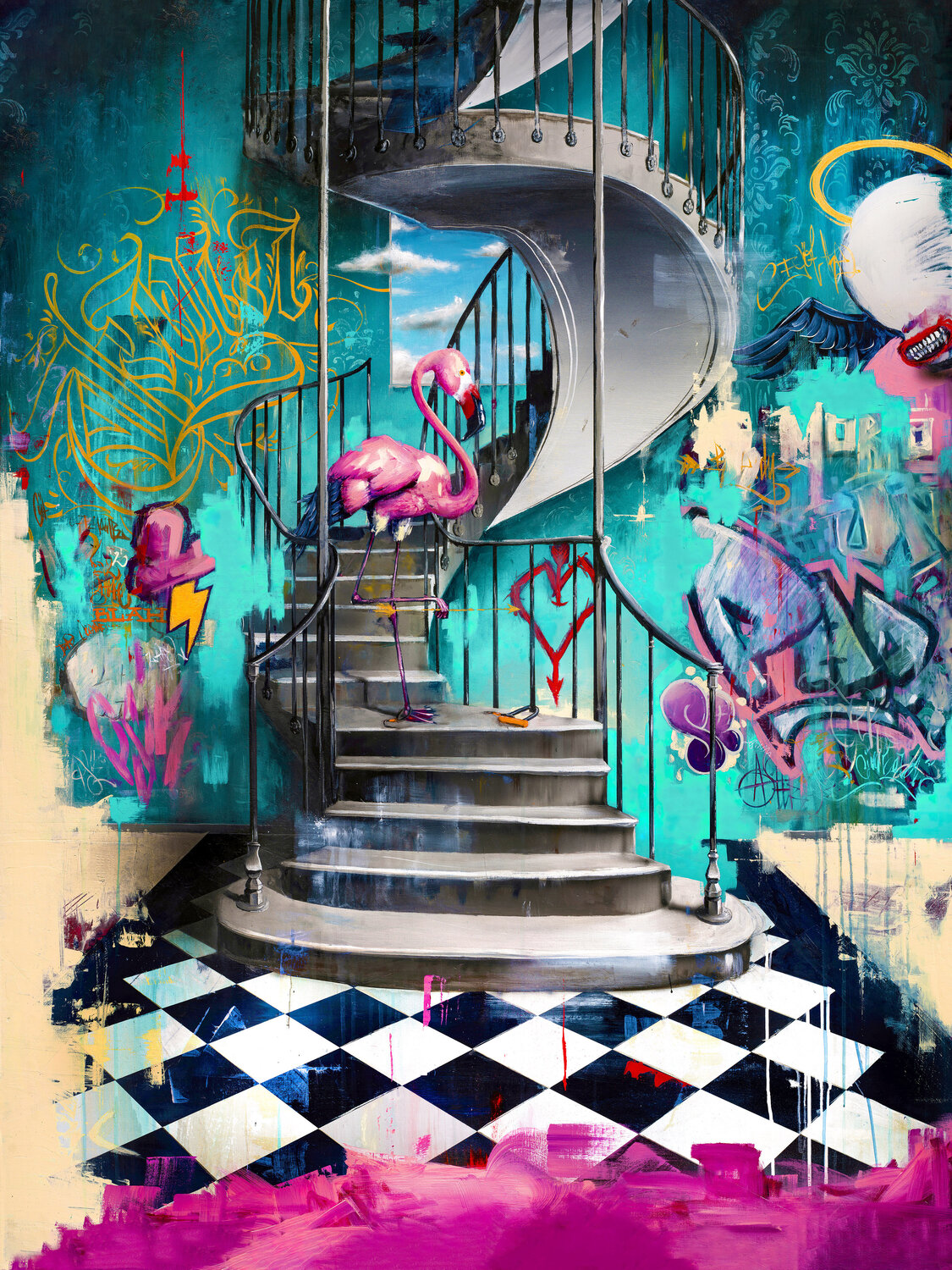 Flamingo on Spiral- A2 Tommy Fiendish