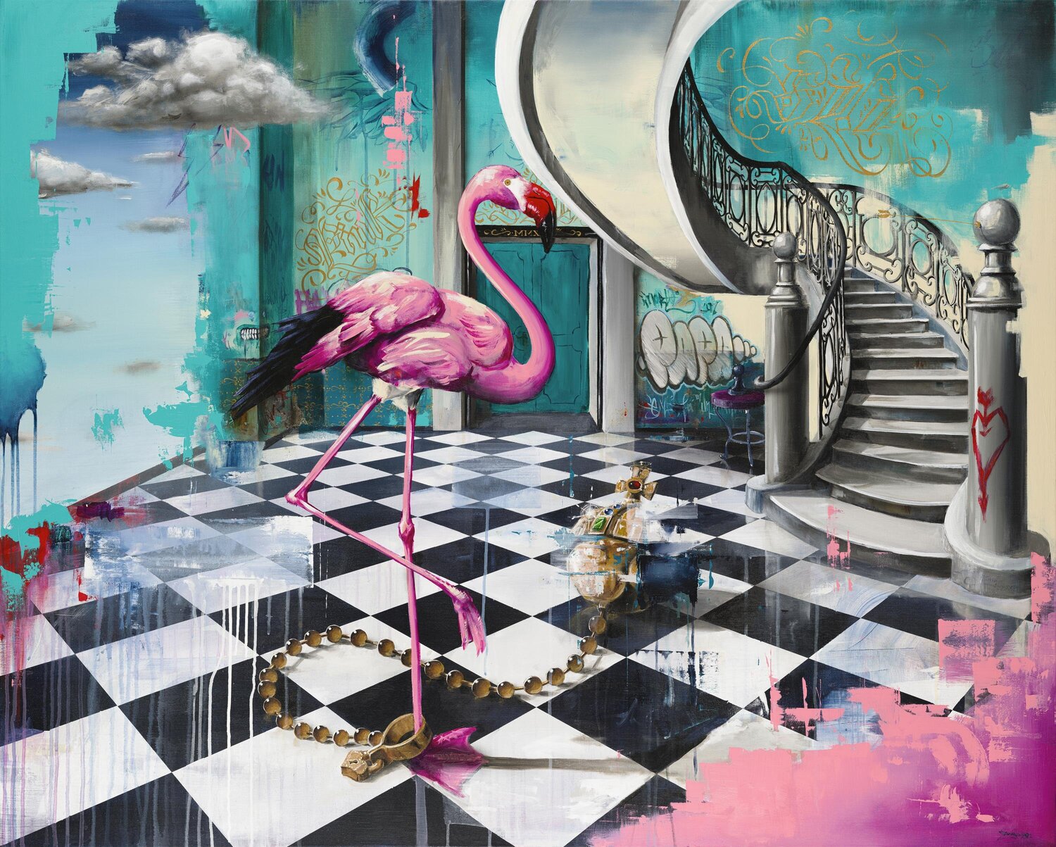 Flamingo and Orb (SP edition) Tommy Fiendish Print for sale