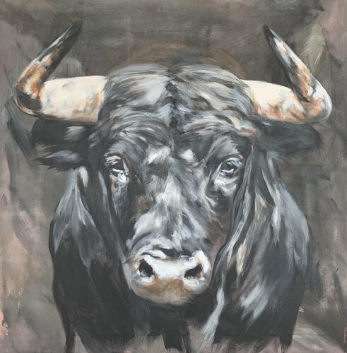 Toro  - Black and White von Anjuta Schneider, Malerei kaufen auf Singulart
