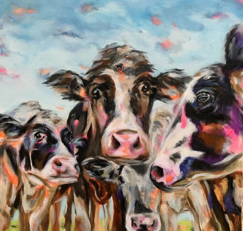 The cows III - The Gang van Anjuta Schneider, Schilderij te koop op Singulart