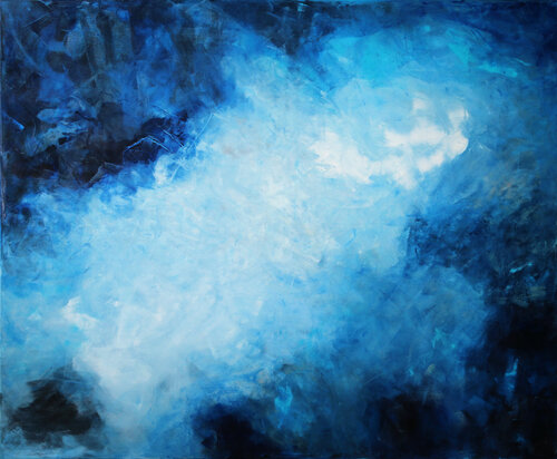 oil painting - Navy blue and silver II van Maja Gajewska, Schilderij te koop op Singulart