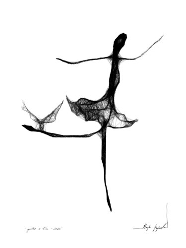 Graphic work - woman with bird (139) van Maja Gajewska, Werk op papier te koop op Singulart