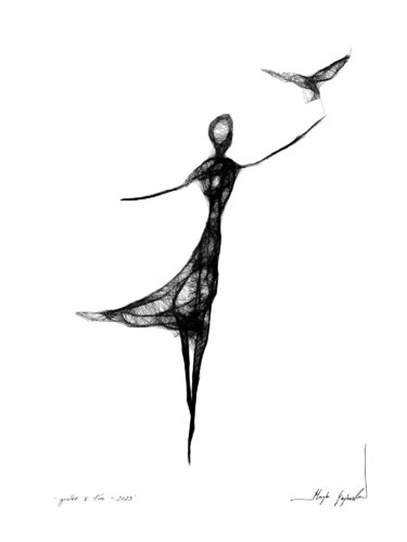 Graphic work - woman with bird (136) par Maja Gajewska, Œuvre sur papier en vente sur Singulart