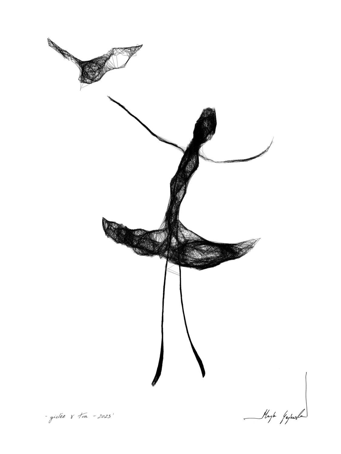 Graphic work - woman with bird (138) Maja Gajewska Werk auf Papier zu verkaufen