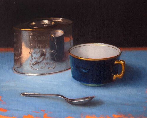 Silver tea canister by Brian Smyth, Painting for Sale on Singulart