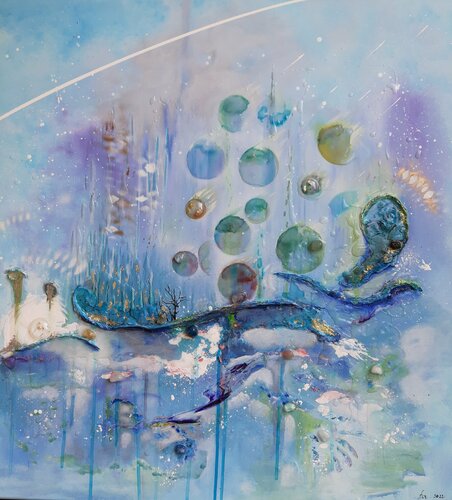 L'Eden des Planètes Bleues di Frédérique Chabin-Rivière, Pittura in vendita su Singulart