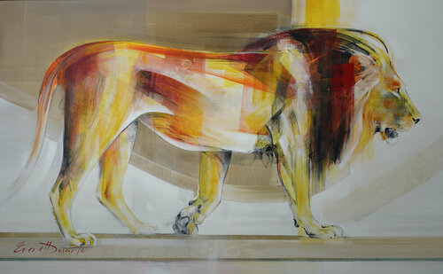 "Unfold" - Kalahari Lion van Everett Duarte, Schilderij te koop op Singulart