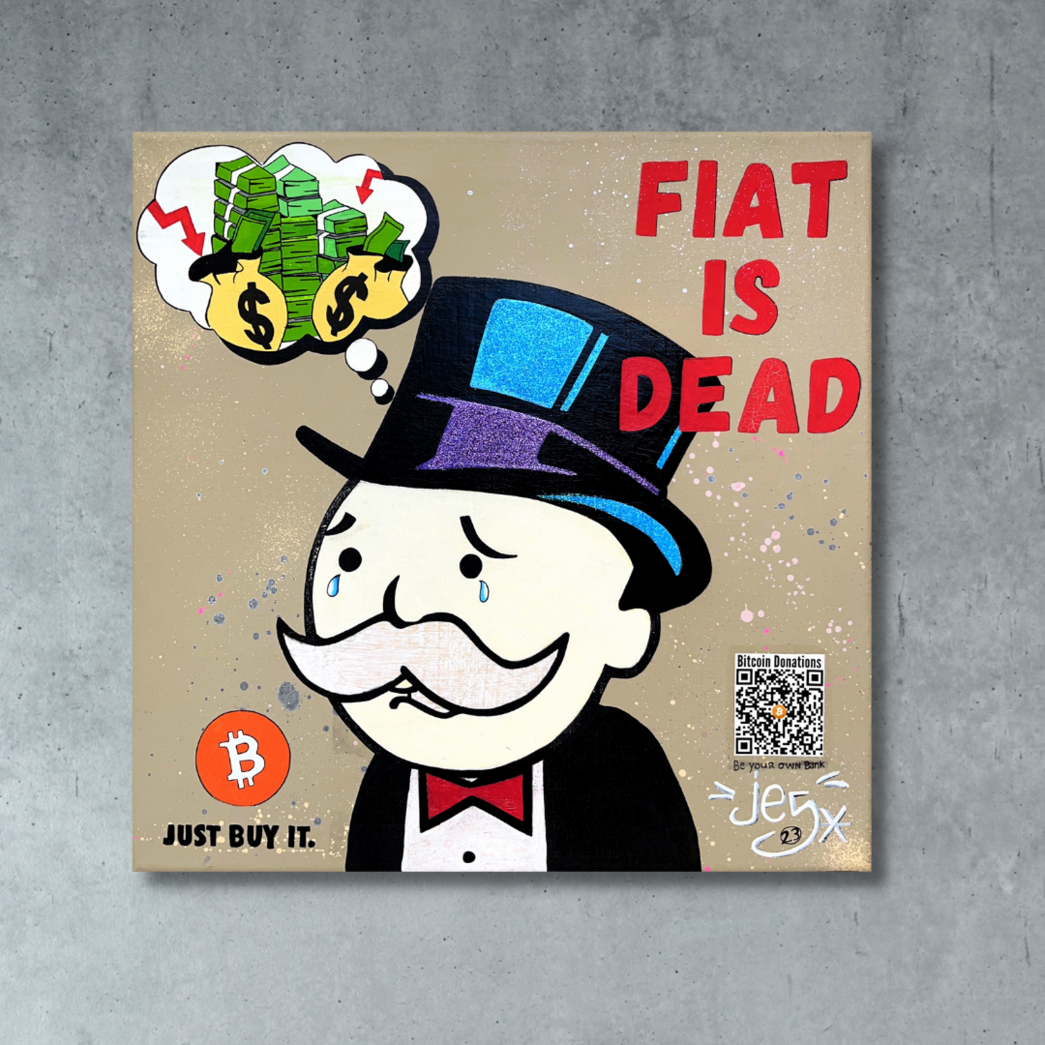 Bitcoin - Fiat Is Dead by JEG FINE ART (2023) : Painting Acrylic, Graffiti  on Canvas - Singulart