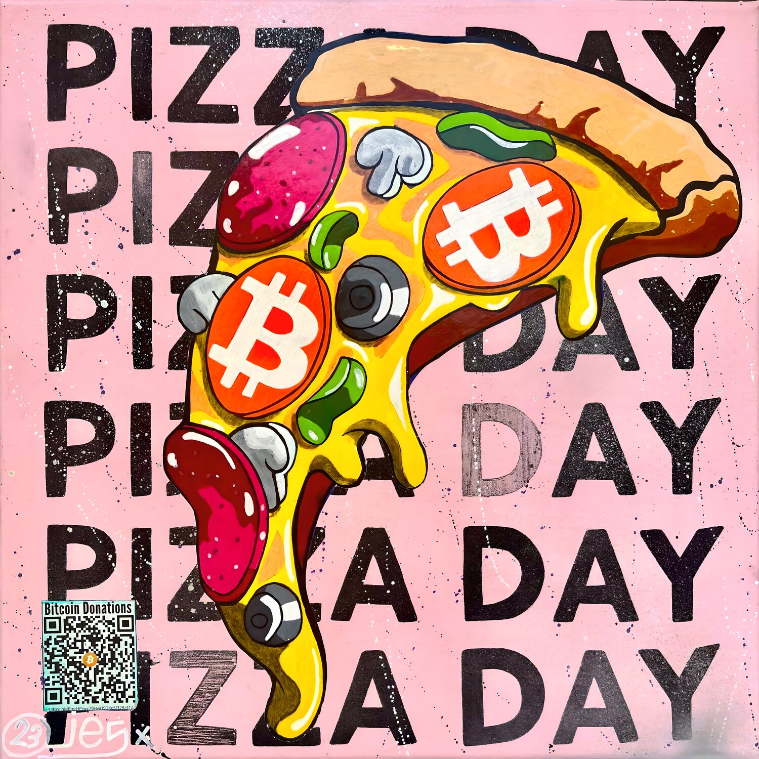 Bitcoin - PIZZA DAY de JEG FINE ART (2023) : Peinture Acrylique, Graffiti  sur Toile - Singulart