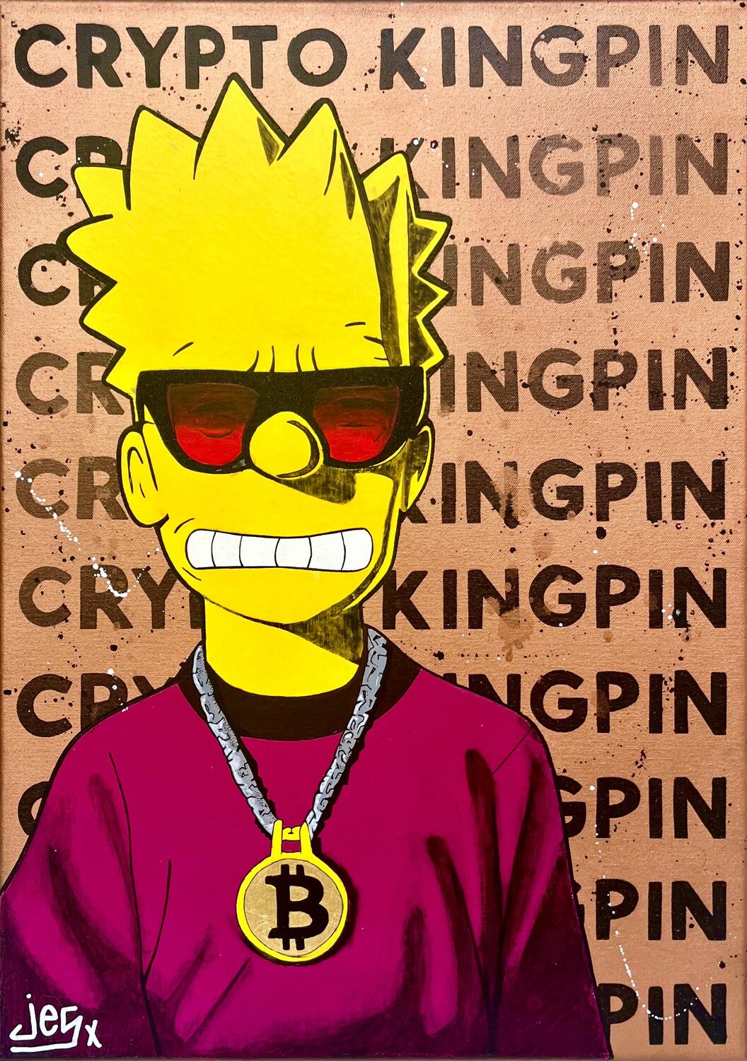 Bitcoin - Crypto Kingpin by JEG FINE ART (2024) : Painting Acrylic, Pen on  Linen - Singulart