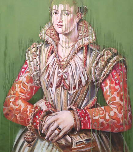 Retrato de joven dama FASHION VICTIM #5 van Valeria Pesce, Schilderij te koop op Singulart