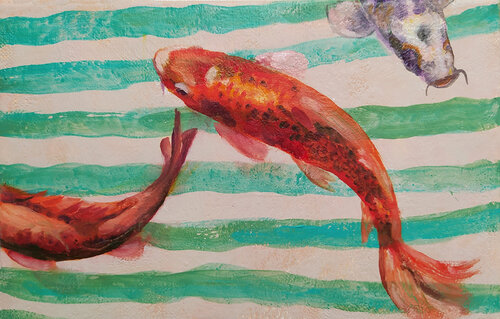 Koi sulle righe di Valeria Pesce, Pittura in vendita su Singulart