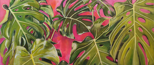Monstera Canaria on pink di Valeria Pesce, Pittura in vendita su Singulart