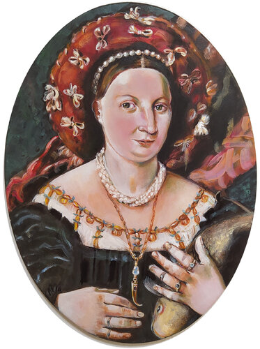 Ritratto di Lucina Brembati con pesce van Valeria Pesce, Schilderij te koop op Singulart