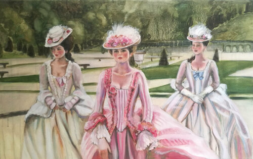 Paseando por los jardines de Versalles van Valeria Pesce, Schilderij te koop op Singulart