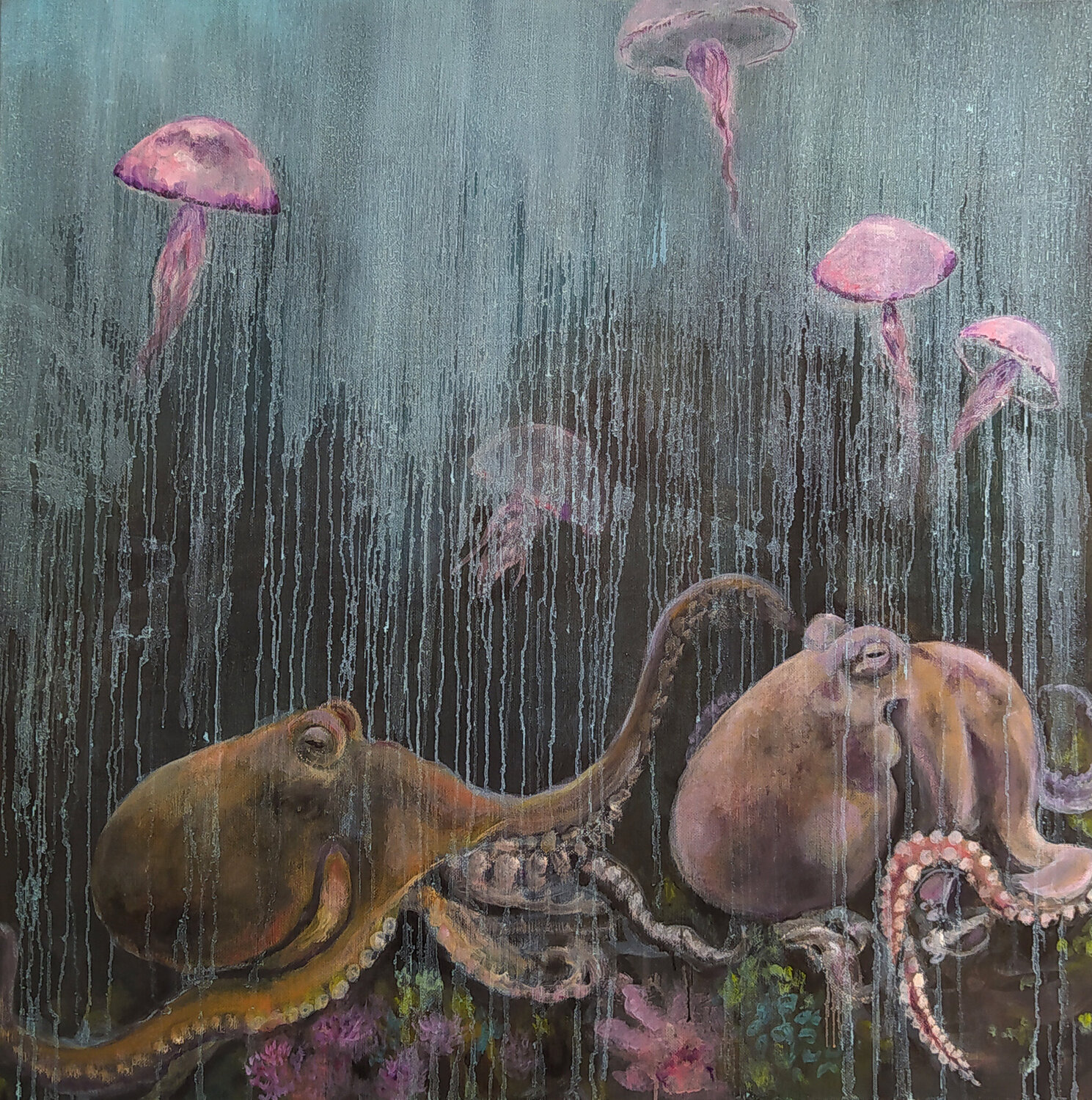 Cosas de pulpos y medusas de Valeria Pesce (2022): Pintura Óleo en Lino -  Singulart, image size:1489x1500