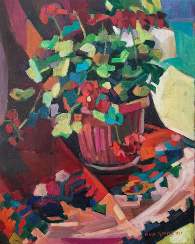 Red geraniums von Maja Đokić Mihajlović, Malerei kaufen auf Singulart