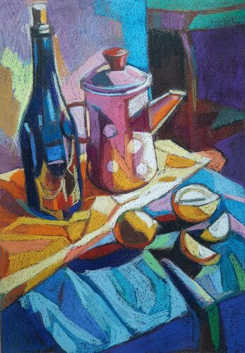 Still life with yellow drapery by Maja Đokić Mihajlović, Drawing for Sale on Singulart