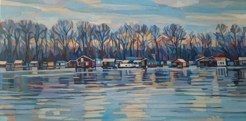 Winter day on the Sava River di Maja Đokić Mihajlović, Pittura in vendita su Singulart