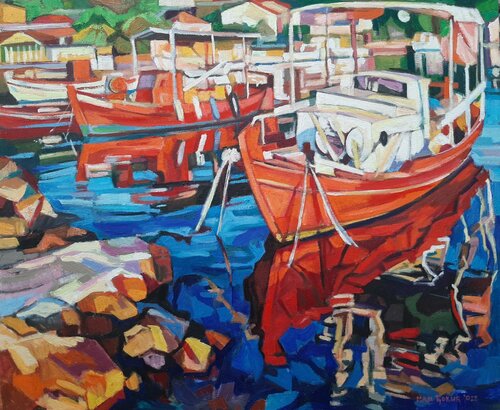 Red boats van Maja Đokić Mihajlović, Schilderij te koop op Singulart