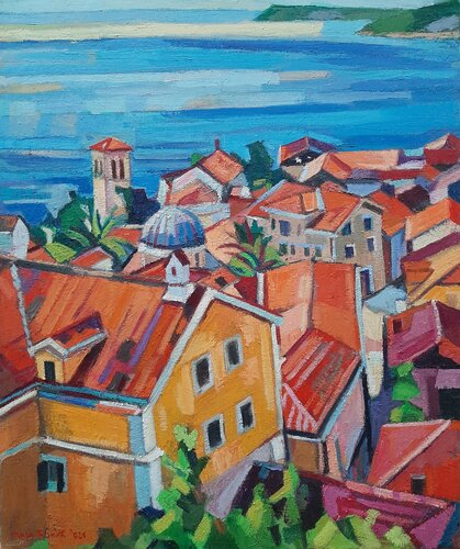 Roofs of Herceg Novi par Maja Đokić Mihajlović, Peinture en vente sur Singulart