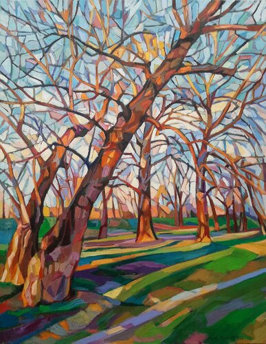 Sunlit trees par Maja Đokić Mihajlović, Peinture en vente sur Singulart
