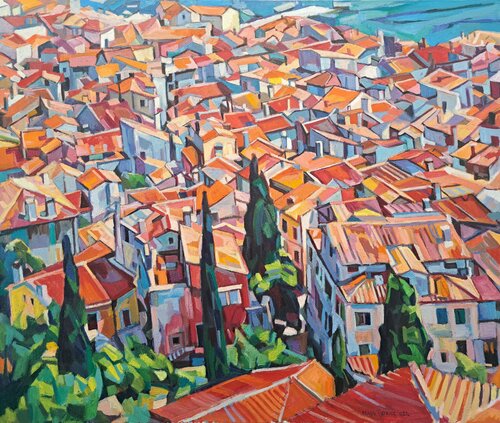 The roofs of the city di Maja Đokić Mihajlović, Pittura in vendita su Singulart
