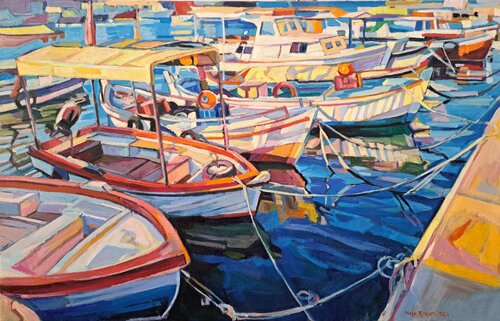 In the fishing port di Maja Đokić Mihajlović, Pittura in vendita su Singulart