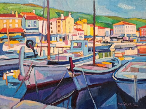 In the quiet harbor par Maja Đokić Mihajlović, Peinture en vente sur Singulart