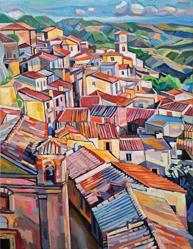 Roofs, 2025 par Maja Đokić Mihajlović, Peinture en vente sur Singulart